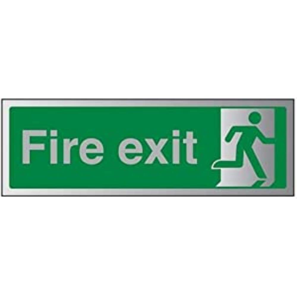 V Safety Fire Exit-Final Fire Exit Man Right Sign - 300mm x 150mm - 3mm Brushed Alu Comp