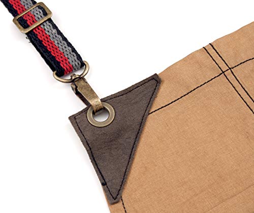 Under NY Sky Cross-Back Camel Beige Apron - Coated Twill with Leather Reinforcement, and Split-Leg - Adjustable for Men and Women - Pro Barber, Tattoo, Stylist, Barista, Bartender, Server Aprons