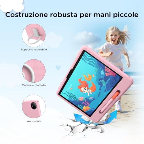 Easerush P10 Kid Tablet con Penna Custodia in Silicone, Rosa | Tablet 10 Pollici con 32GB RAM+64GB ROM Tablet per Bambini, 90Hz Tablet Android 16 & Gemini AI, 7000mAhT310/5G WiFi/8MP+5MP