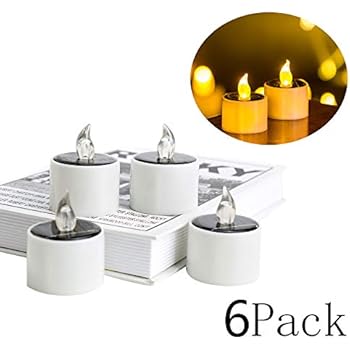 6 Pieces Solar Lantern Tea Lights Candles - Rechargeable Flickering Electronic Solar LED Lamp Nightlight - Plastic Flameless Solar Energy Candle for Outdoor Camping Emergency