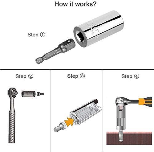 ETC 120A Professional 7mm-19mm Universal Multi Function Universal Socket,Impact Nut Driver Socket for Drill Cordless Ratchet Metric Wrench Set,Power Drill Adapter Tool Universal Repair Tools