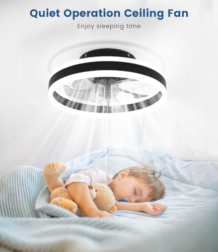 Nalezuns Ceiling Fan with Lights, Reversible Remote, 6 Speeds Modern Bedroom Fan Light, Quiet Dimmable Small Ceiling Light for Living Room, Black, 40cm