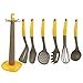 7-Piece Utensil Set - Cooking Utensils Kitchen Tool Set, Nylon Kitchen Set with Holder Stand, Includes Spatula, Ladle, Whisk, Spoon, Skimmer, Pasta Server, Yellow and Grey