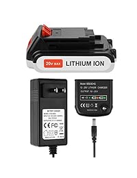 Antrobut - Batería de repuesto para decker LBXR20 de 20 V, batería y cargador LCS1620 de iones de litio, batería de 20 V y cargador de 2 A, color negro y decker