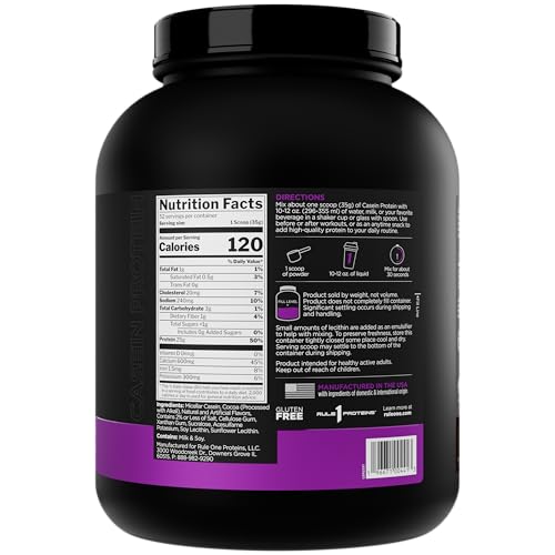 Rule 1 Casein Protein - 25g Protein and 11g EAAs Per Serving from Slow-Release Micellar Casein for Overnight Recovery and Sustained Delivery Between Meals (4 Pounds*, Chocolate Fudge)