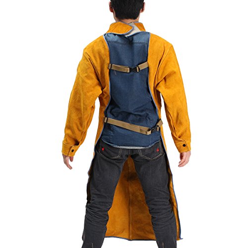 Durable Leather Welding Long Coat Apron Protective Clothing Apparel Suit - Thumbnail 3
