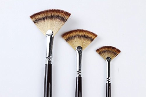 Paint Brush Set Artist Fan Brush Wood Long Hands Painting Brush Set for Oil Paint Acrylic Paint (3PCS)