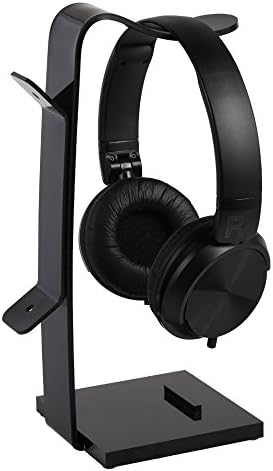 iBerry Gaming Headphone Stand for Desk Display, Acrylic Sturdy Headset Holder with Cable Orgnizer Tablet Stand and Phone Stand- Black