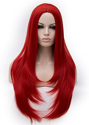 Amback Straight Long Wig for Women Ombre Party Cosplay Wigs Hair Cap 75CM (Red F4)