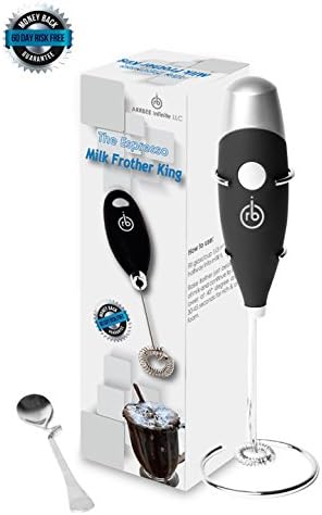 Arrbees Espresso Milk Frother Handheld Foam Maker Whisk Mixes Coffee, Mini Foamer Cappuccino, Frappe, Matcha, Cocoa. Stand & Coffee Spoons Included