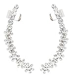 Boderier Ear Cuffs Crystal Flower Earrings Crystal Cluster Top Ear Clip (Silver T)