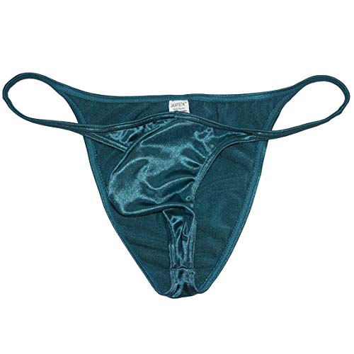 Buy JAXFSTK Men Shiny Bikini Briefs Contoured Pouch Swim Brazilian Tanga Thong Narrow Waist Half