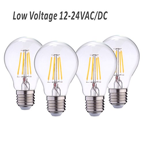 RV Camper Marine light bulb A19 Low Voltage 12V 24V AC DC 4W 470lm, Edison Incandescent Bulb 40W, Off Grid Solar Battery System Lighting, E26 base Warmwhite 2700K (Pack of 4)