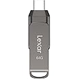Lexar 64GB JumpDrive Dual Drive D400 USB 3.1 Type-C and Type-A Flash Drive for Storage Expansion and Backup, Up to 130MB/s Read, Metal Housing & Swivel Design, Titanium (LJDD400064G-BNQNU)
