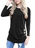 LISTONE Women Casual Long Sleeve Buttons Decor Crew Neck Tunic shirts loose Blouse Tops