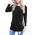 TrendiMax Women Long Sleeve Fall Casual Button Round Neck Sweater Pullover Top, Black, X-Large