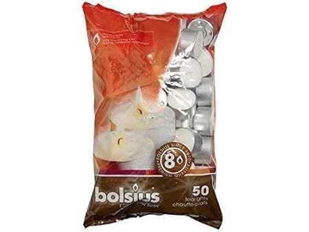 bolsius - 100 Teelichter in Premium Qualität mit 8 Stunden Brenndauer - Kerzen in Weiß mit Silberschale für Windlichter, die 