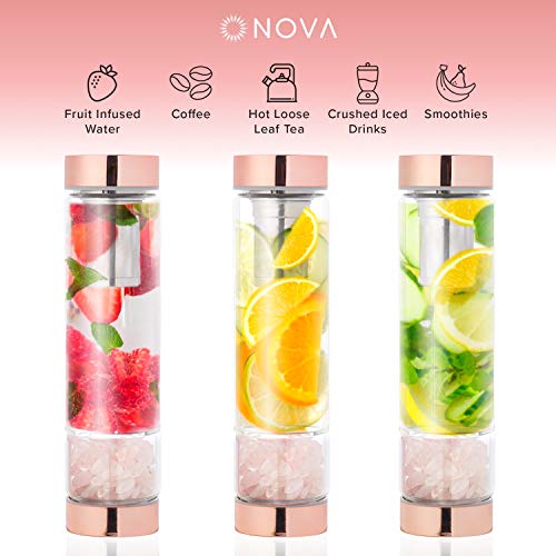 Rose Gold Crystal Elixir Infused Clear Motivational Water Bottle + Tea