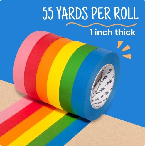 Colored Masking Tape - 6 Color Masking Tape Rolls - 990 Feet x 1 Inch Painters Tape - Colored Painters Tape Assortment - Painter Tape - Craft Tape - Labeling Colorful Masking Tape