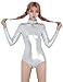 speerise Womens Shiny Metallic Long Sleeve Dance Gymnastics Leotard Bodysuit, Silver, M