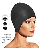 Swimming Cap for Long Hair,Firesara Waterproof Silicone Swim Cap for Women & Ladies & Men &Girls& Men & Adult & Kids That Keeps Hair Dry & Doesn't Leak with Nose Clip and Ear Plugs
