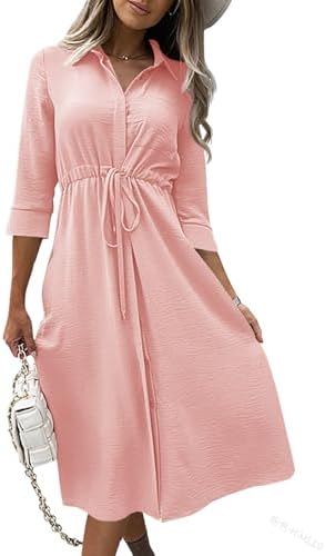 pink long sleeve button up dress Pink Belted Shirt Dress: Long Sleeve Minimalist Shirtdress