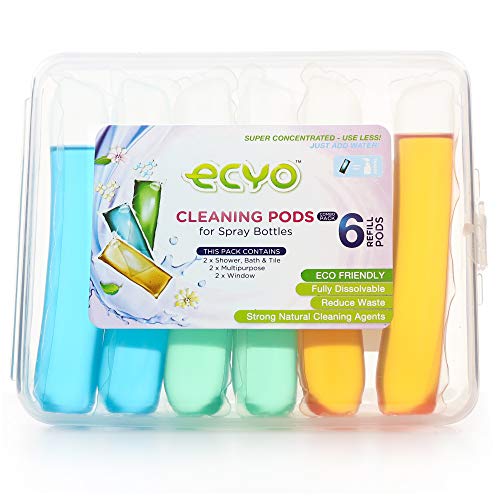 Ecyo Cleaning Pods for Spray Bottles Combo-Pack, Streak-Free, Eco-Friendly All Purpose Cleaner, 6 Refill Pods