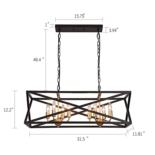 MEIXISUE Large Modern Farmhouse Chandelier,8Lights Black and Gold