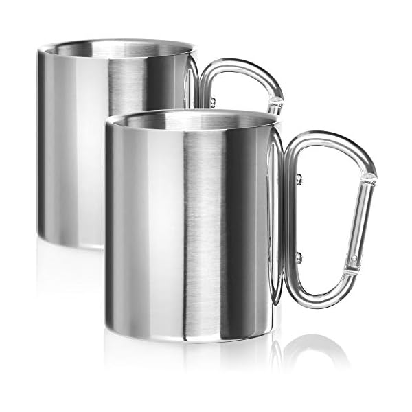 Robin GoodsÂ® 2X Edelstahl-Thermobecher mit Karabinergriff - 350 ml je Kaffeetasse - Thermo-Trinkbecher- Kaffeepott bruchsicher - doppelwandige Isolierbecher (02 StÃ¼ck - Karabinergriff)