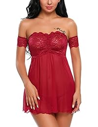 Women Halter Lingerie Lace Chemise Babydoll Mesh Nightwear Outfits