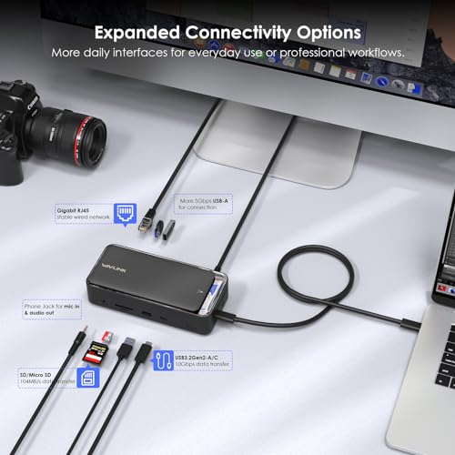 WAVLINK Triple Display Dock, 13-in-1 Type-C 10Gbps Hub with M.2 PCIe/SATA SSD Enclosure, Support 100W PD, 4K@60Hz HDMI/DP, USB C/USB-A Gen 3.2/3.1, SD/TF, Gigabit RJ45 for Windows, Mac OS
