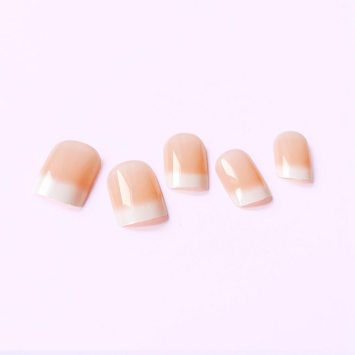 Petite Acrylic Press on Nails Short French Fake Nails Nude White Gradient Designs Stick on Nails Gloss Artificial False Nails Cute Extra Short Press on Nails Small Fake Nails for Women Girls - Image 5