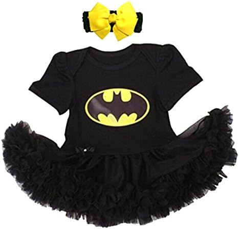 Baby Girl Superhero 2 Piece Set Dress with Headband (3-6 Months, Black BatGirl)