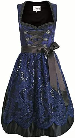 Exclusive Dirndl 2 pcs. Leonie Traditional Dress in Blue with Apron for Oktoberfest Carnival
