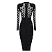 Hego Women's Autumn Mesh Rivets Studded Long Sleeve Bandage Party Dress H1577 (M, Black)