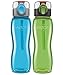 Sports Water Bottle - Milton Flip Top One-Click Open Reusable Leakproof 25 Oz 2-pack Plastic Leak Free Large Wide Mouth Big Drink Bottle + Handle Strap For Cycling Camping Hiking Gym Yoga, Green/Blue
