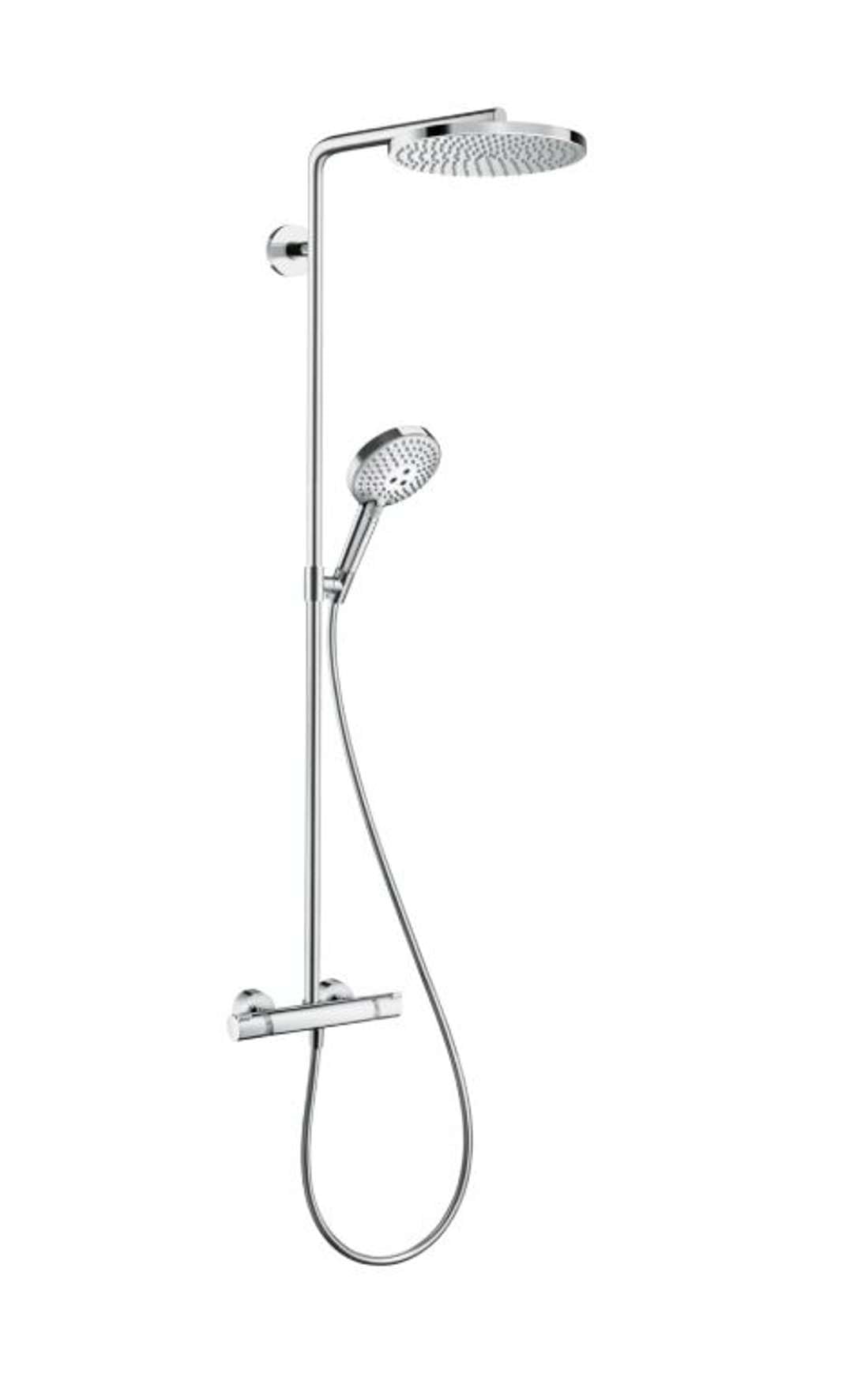 hansgrohe Raindance Select S - shower system with thermostat, hand shower (3 sprays), hose 1.60 m and overhead rainfall (240 mm) round, chrome, 27633000