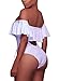 EVALESS Women's Lace Up Front Monokini Ruffle Off The Shoulder Push Up One Piece Bathing Suits Swimsuits Large White
