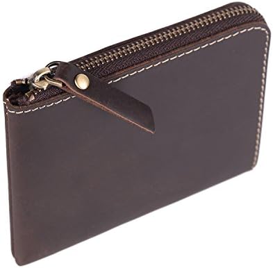 Men's Classic Vintage Genuine Premium Leather Handmade Zipper Wallet by ChiMomo (Hard Leather Dark Brown)