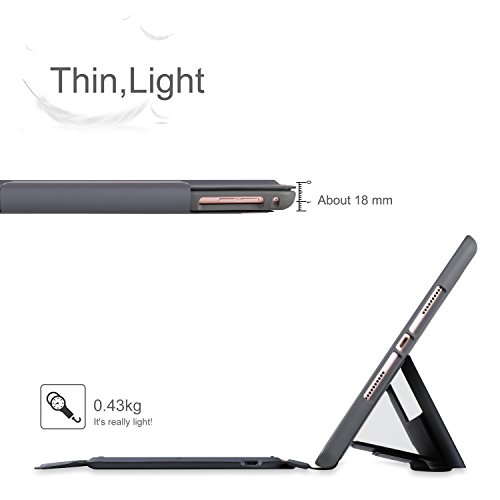 IVSO Apple New iPad 9.7 inch Bluetooth Keyboard Case, Ultra-Thin Stand Keyboard Case with Pencil Slot for New iPad 9.7 2018/2017/iPad Pro 9.7/iPad Air 2/iPad Air Tablet (Grey)