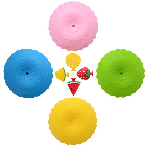 Tea Cup Cover Silicone,Plastic water Paper Cup Cover for Tea Cup ,Silicone Drink Cup Lids ,Hot Cup Lids(Set of 4)