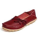 FAYALE Women Leather Lace-Up Loafer Hand made Flats Pumps (8.5B(M) US , Wine Red)