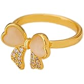 Kokoma Dainty Crystal Bows Ring for Women Cat Eye Stone Bow Knot Open Statement Ring Rhinestone Wedding Finger Band Adjustable Jewelry