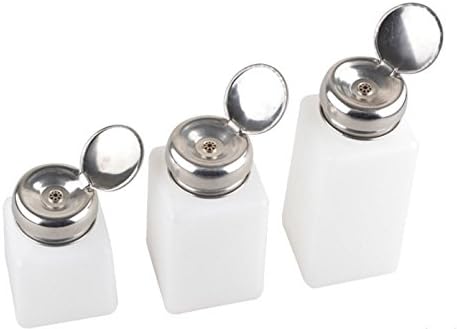 KOKEE Set of 6 Pieces (2pcs 4oz + 2 pcs 6 oz + 2 pcs 8 oz) White One Touch Stainless Steel Liquid Dispenser Pump ESD Safe Square Bottle Nail Polish Remover Alcohol Bottle