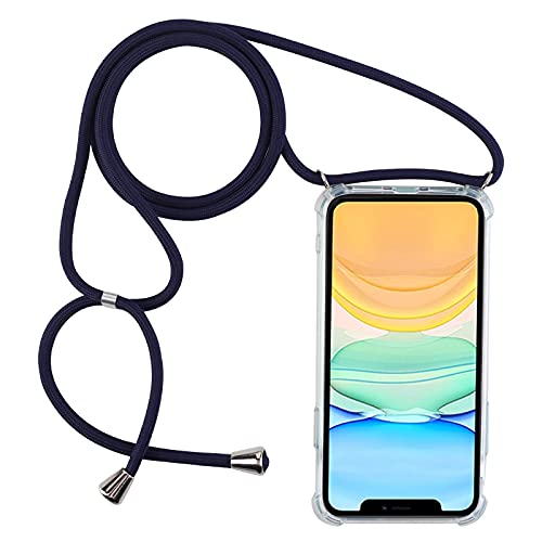 PuYu Zhe Compatible With iPhone 13 Case,Clear Transparent TPU Silicone Shell,Crossbody Slim Stylish Shockproof Cover,Adjustable Neck Cord Lanyard-Black White Blue