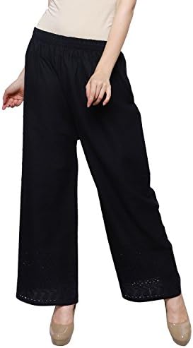 TruDx Women's Palazzo Pants Wide Leg High Waist Chikan Embroidered Pajama Comfy Pants