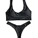 FLEAP Women's 2 Pieces Push Up Padded Swimsuit Revealing Thong Bikinis V Bottom Style Brazilian Bottom Bra Sets, Black, Small