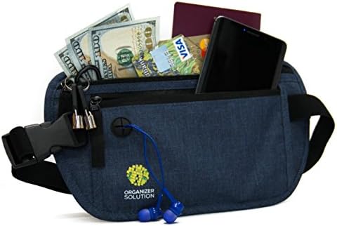 Money belt for travel and daily use with rfid protection, travel waist wallet (navy blue)