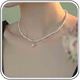 Ximdble Vintage Layered Pearl Pendant Necklace Boho Pearl Chain Necklace Pearl Choker Necklace Layering Pearl Necklace for Women