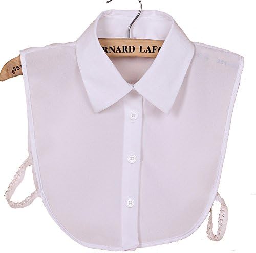Fake Collar Half Shirt Detachable Womens and Girls White Chiffon Round Neck and Sharp Collar, White1, Free Size